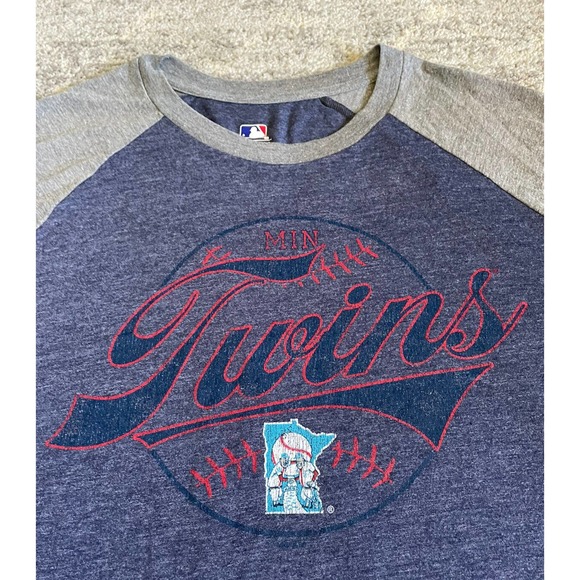 MLB Mens XL Shirt Twins Short Sleeve Blue Gray Stripe Baseball NWT O3 - Picture 7 of 9